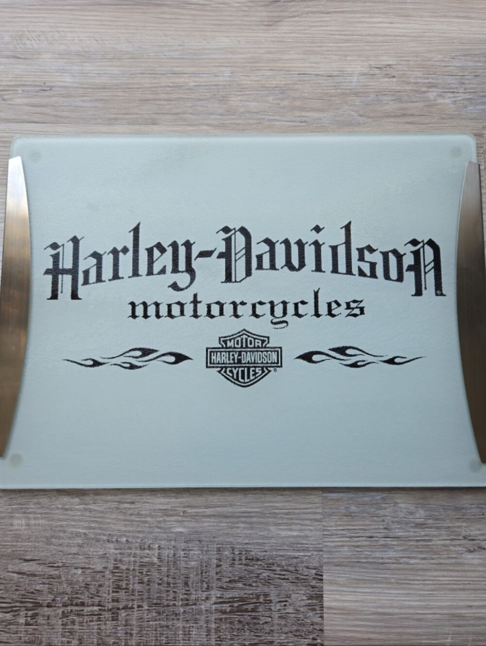Harley-Davidson Black and Silver Branded Tempered Glass Cutting Board